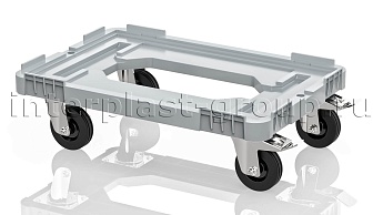 Тележка пластиковая с отверстием 2 колеса с тормозом серая в Великом Новгороде Тележка пластиковая с отверстием 2 колеса с тормозом серая в Великом Новгороде