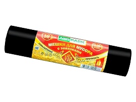 Мешки для мусора 120 л, с завязками, черные, в рулоне 10 шт., ПНД, 15 мкм, 800х750 мм, VIP, Z12010black в Великом Новгороде