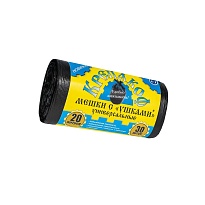 Мешки для мусора 20 л, с ушками, черные, в рулоне 30 шт., ПНД, 10 мкм, 550х440 мм, Крепакоф, 4607075710405 в Великом Новгороде