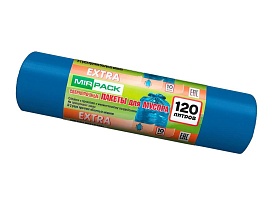 Мешки для мусора 120 л, синие, в рулоне 10 шт., ПНД, 14 мкм, 1100х700 мм, EXTRA, ex1201802 в Великом Новгороде