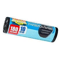 Мешки для мусора 180 л, с ушками, черные, в рулоне 10 шт., ПНД, 20 мкм, 1150х800 мм, Крепак, 4607075710498 в Великом Новгороде