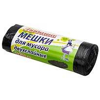 Мешки для мусора 160 л, черные, в рулоне 10 шт., ПВД, 23 мкм, 1200х900 мм, Любаша, 607681 в Великом Новгороде
