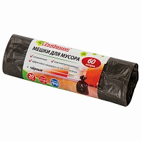 Мешки для мусора 60 л, черные, в рулоне 20 шт., ПНД, 5 мкм, 650х570 мм, Любаша, 605331 в Великом Новгороде