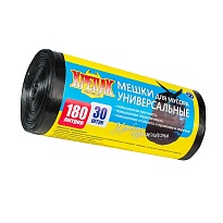 Мешки для мусора 180 л, черные, в рулоне 30 шт., ПНД, 20 мкм, 1150х800 мм, Крепак, 4607075710139 в Великом Новгороде