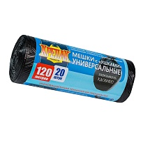Мешки для мусора 120 л, с ушками, черные, в рулоне 20 шт., ПНД, 15 мкм, 1100х700 мм, Крепак, 4607075710368 в Великом Новгороде