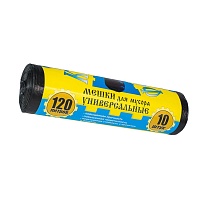 Мешки для мусора 120 л, с ушками, черные, в рулоне 10 шт., ПНД, 13 мкм, 1050х680 мм, Крепакоф, 4607075710252 в Великом Новгороде
