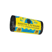 Мешки для мусора 30 л, с ручками, черные, в рулоне 30 шт., ПНД, 9 мкм, 620х480 мм, Крепакоф, 4607075710665 в Великом Новгороде