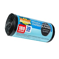 Мешки для мусора 180 л, с ушками, черные, в рулоне 30 шт., ПНД, 20 мкм, 1150х800 мм, Крепак, 4607075710399 в Великом Новгороде