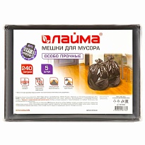 Мешки для мусора 240 л, черные, в пачке 5 шт., ПВД 60 мкм, 1400х900 мм, LAIMA, 601394 в Великом Новгороде