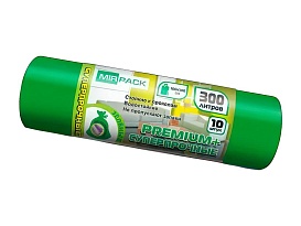 Мешки для мусора 300 л, зеленые, в рулоне 10 шт., ПВД 70 мкм, 1400х1000 мм, PREMIUM+, 300101601 в Великом Новгороде