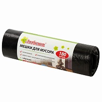Мешки для мусора 180 л, черные, в рулоне 10 шт., ПВД, 24 мкм, 1060х800 мм, Любаша, 605336 в Великом Новгороде